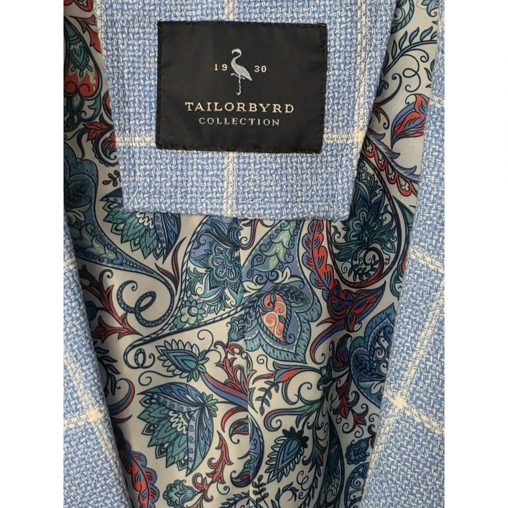 Tailorbyrd Mens Sport Coat Windowpane Blue 42R Paisley Lining NWT